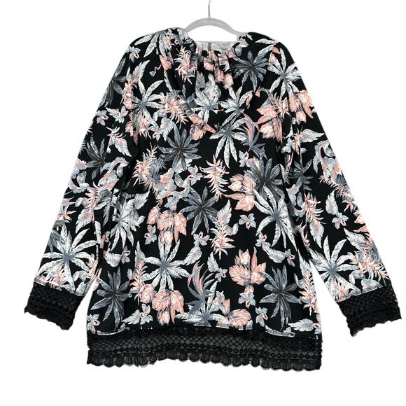 Weekend Suzanne Betro Floral Lace Trim Long Sleeve Tunic Hooded Top XL - Picture 2 of 6